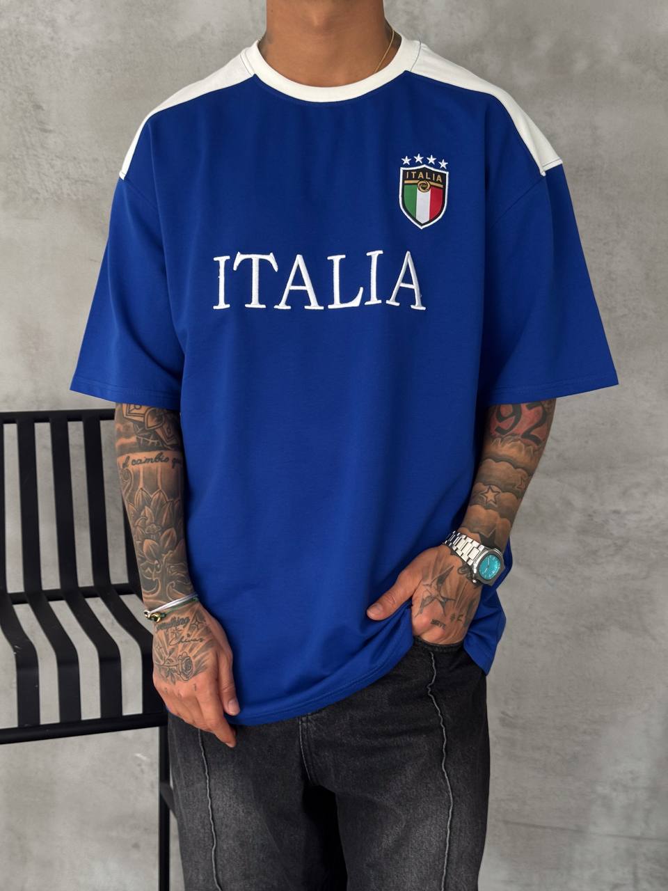 photo_2026-03-25_11-14-47 Мужская Синяя Футболка "ITALIA" Оверсайз