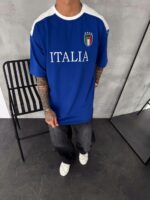 Мужская Синяя Футболка "ITALIA" Оверсайз