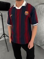 Мужская Красно-Синяя Футболка "Barca" Свободного Кроя в Широкую Полоску