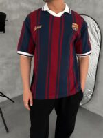 Мужская Красно-Синяя Футболка "Barca" Свободного Кроя в Широкую Полоску