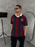 Мужская Красно-Синяя Футболка "Barca" Свободного Кроя в Широкую Полоску
