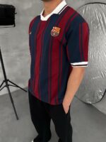 Мужская Красно-Синяя Футболка "Barca" Свободного Кроя в Широкую Полоску