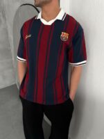 Мужская Красно-Синяя Футболка "Barca" Свободного Кроя в Широкую Полоску