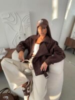 Женская Демисезонная Замшевая Коричневая Куртка Косуха Оверсайз