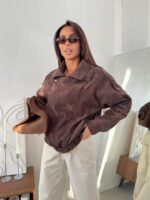 Женская Демисезонная Замшевая Коричневая Куртка Косуха Оверсайз