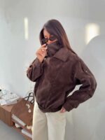 Женская Демисезонная Замшевая Коричневая Куртка Косуха Оверсайз