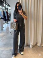 Женский Трикотажный Графитовый Костюм с Короткими Рукавами на Молнии (Кофта + Штаны)