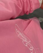 Мужской Розовый Спортивный Костюм Оверсайз на Молнии с Вышивками - Трехнитка Петля