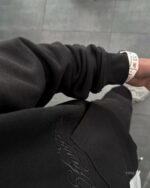 Мужской Черный Спортивный Костюм Оверсайз на Молнии с Вышивками - Трехнитка Петля