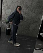 Мужской Графитовый Спортивный Костюм Оверсайз на Молнии с Вышивками - Трехнитка Петля