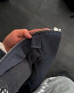 Мужской Графитовый Спортивный Костюм Оверсайз на Молнии с Вышивками - Трехнитка Петля