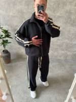 Мужской Свободный Графитовый Спортивный Костюм на Молнии с Двумя Полосками по Бокам (Зипка + Штаны)