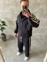Мужской Свободный Графитовый Спортивный Костюм на Молнии с Двумя Полосками по Бокам (Зипка + Штаны)