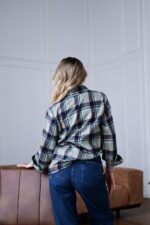 Женская Свободная Байковая Клетчатая Голубая Рубашка