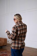 Женская Свободная Байковая Клетчатая Терракотовая Рубашка