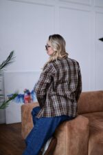 Женская Свободная Байковая Клетчатая Шоколадная Рубашка