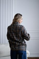 Женская Свободная Байковая Клетчатая Графитовая Рубашка