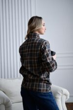 Женская Свободная Байковая Клетчатая Графитовая Рубашка