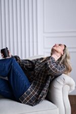 Женская Свободная Байковая Клетчатая Графитовая Рубашка