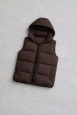 Мужская Коричневая Жилетка с Капюшоном - Базовая Стеганая Безрукавка на Молнии