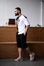 Мужской Летний Черно-Белый Костюм Комплект Оверсайз с Принтом Веном (Футболка + Шорты)