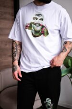 Мужской Летний Черно-Белый Костюм Комплект Оверсайз с Принтом Балаклава (Футболка + Шорты)