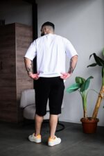 Мужской Летний Черно-Белый Костюм Комплект Оверсайз с Принтом Балаклава (Футболка + Шорты)