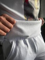 Мужской Летний Белый Костюм Комплект Трехнитка Оверсайз с Принтом Мишка (Футболка + Шорты)