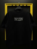 Мужская Хлопковая Черная Футболка “Need Money for Porsche” Оверсайз с Принтом Тачка на Спине
