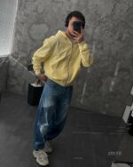 Мужское Желтое Худи Зипка на Молнии Оверсайз - Трехнитка ТЕРМОХРОМ