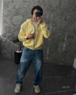 Мужское Желтое Худи Зипка на Молнии Оверсайз - Трехнитка ТЕРМОХРОМ