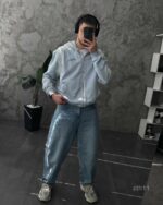 Мужское Голубое Худи Зипка на Молнии Оверсайз - Трехнитка ТЕРМОХРОМ