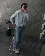 Мужское Голубое Худи Зипка на Молнии Оверсайз - Трехнитка ТЕРМОХРОМ