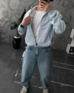 Мужское Голубое Худи Зипка на Молнии Оверсайз - Трехнитка ТЕРМОХРОМ