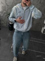 Мужское Голубое Худи Зипка на Молнии Оверсайз - Трехнитка ТЕРМОХРОМ