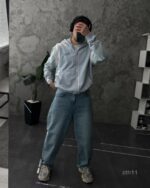 Мужское Голубое Худи Зипка на Молнии Оверсайз - Трехнитка ТЕРМОХРОМ