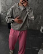 Мужское Серое Худи Зипка на Молнии Оверсайз - Трехнитка ТЕРМОХРОМ