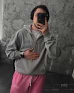 Мужское Серое Худи Зипка на Молнии Оверсайз - Трехнитка ТЕРМОХРОМ