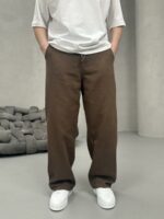 Мужские Широкие Коттоновые Коричневые Штаны Брюки Багги