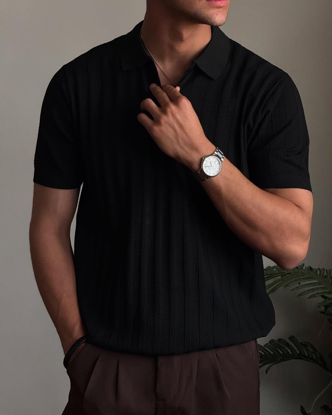 0bc87e4cf741d8288234 Мужская Классическая Черная Футболка Поло в Стиле Old Money