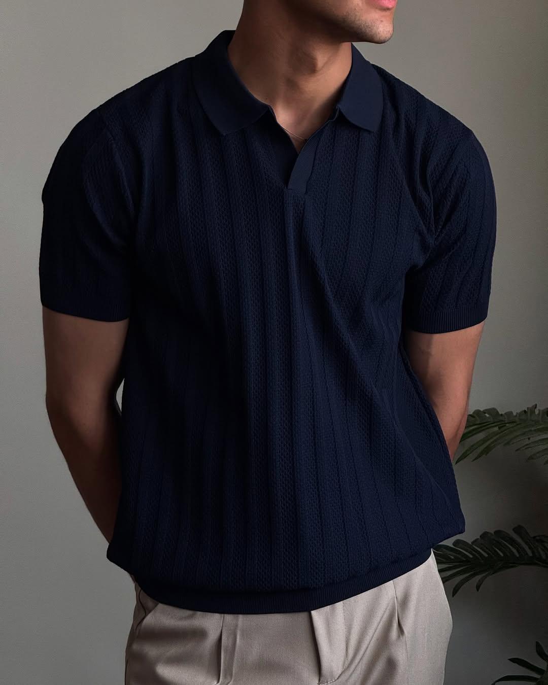 253068c095f896737839 Мужская Классическая Темно-Синяя Футболка Поло в Стиле Old Money