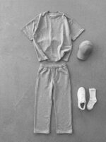 Мужской Базовый Летний Костюм Серый Меланж Свободного Кроя (Футболка + Штаны)