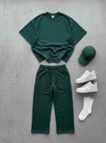 Мужской Базовый Зеленый Летний Костюм Свободного Кроя (Футболка + Штаны)