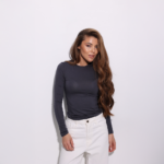 Женский Базовый Тонкий Графитовый Лонгслив Облегающего Кроя