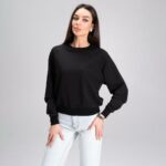 Женский Базовый Свободный Черный Свитшот Реглан