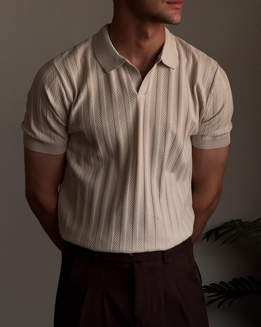 49a317850cd697184038 Мужская Классическая Бежевая Футболка Поло в Стиле Old Money