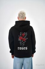 Мужское Черное Худи “Roses” Свободного Кроя
