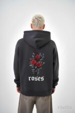 Мужское Графитовое Худи “Roses” Свободного Кроя