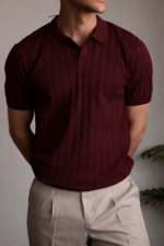 Мужская Классическая Бордовая Футболка Поло в Стиле Old Money