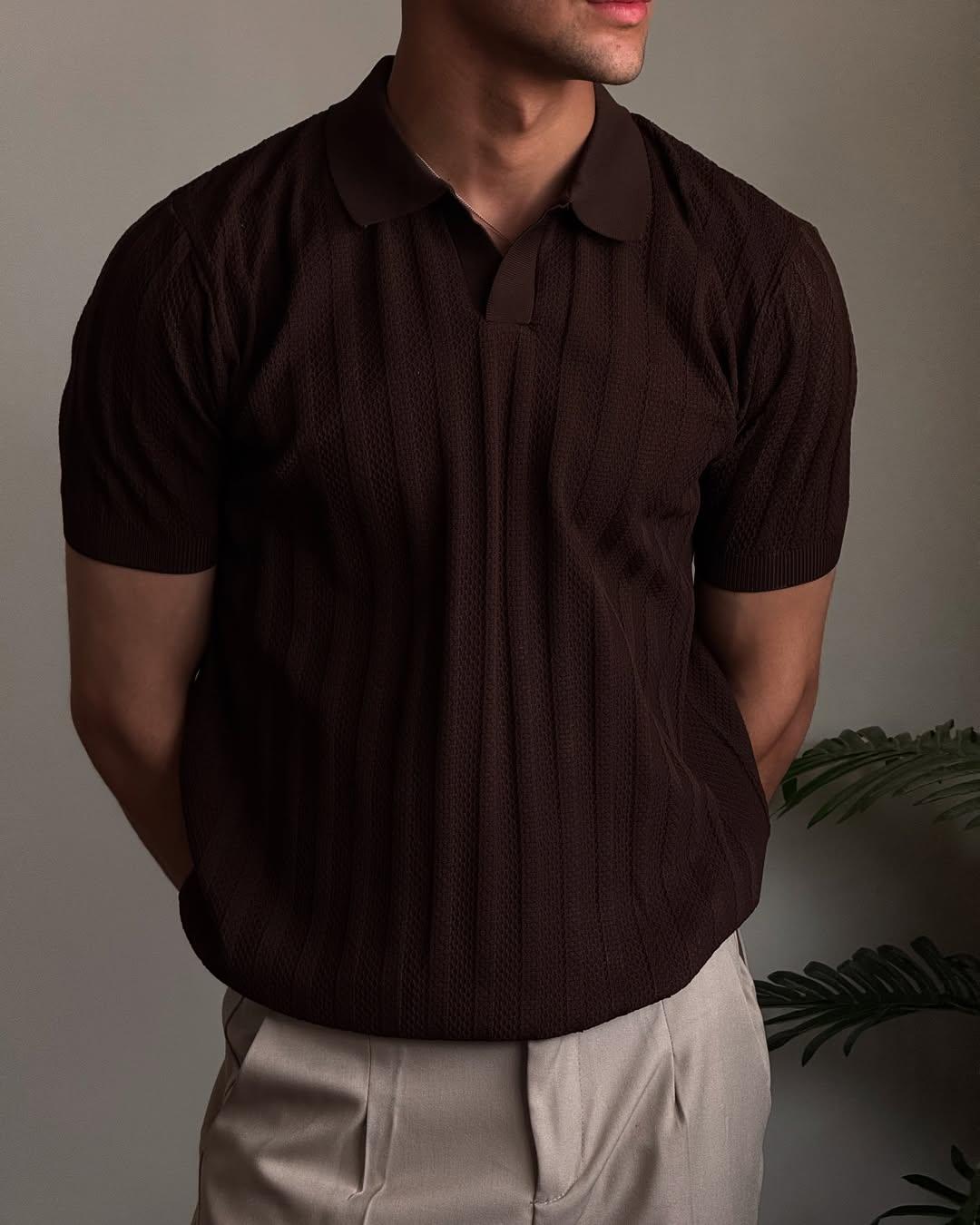 a84be9d474b436d55501 Мужская Классическая Коричневая Футболка Поло в Стиле Old Money